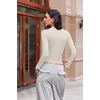 Ekouaer Womens Long Sleeve Shirts Fitted Tops Stretchy Base Layer Basic Tight Thermal Undershirt XS-XXL(White Beige)