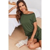 Ekouaer Womens Pajama Sets 2 Piece Soft Short Sleeve Top and Shorts Sleepwear Round Neck Pjs Lounge Set with Pockets(Army Green)