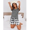 Ekouaer Womens Pajama Sets 2 Piece Soft Short Sleeve Top and Shorts Sleepwear Round Neck Pjs Lounge Set with Pockets(Black and White Plaid)