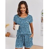 Ekouaer Womens Pajama Sets 2 Piece Soft Short Sleeve Top and Shorts Sleepwear Round Neck Pjs Lounge Set with Pockets(Blue Black Leopard)
