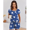 Ekouaer Womens Pajama Sets 2 Piece Soft Short Sleeve Top and Shorts Sleepwear Round Neck Pjs Lounge Set with Pockets(Blue Flowers)