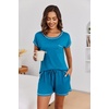 Ekouaer Womens Pajama Sets 2 Piece Soft Short Sleeve Top and Shorts Sleepwear Round Neck Pjs Lounge Set with Pockets(Blue Green)