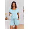Ekouaer Womens Pajama Sets 2 Piece Soft Short Sleeve Top and Shorts Sleepwear Round Neck Pjs Lounge Set with Pockets(Light Blue)