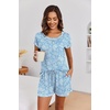 Ekouaer Womens Pajama Sets 2 Piece Soft Short Sleeve Top and Shorts Sleepwear Round Neck Pjs Lounge Set with Pockets(Light Blue Cashew Flower)