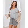 Ekouaer Womens Pajama Sets 2 Piece Soft Short Sleeve Top and Shorts Sleepwear Round Neck Pjs Lounge Set with Pockets(Light Grey Stripes)
