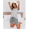 Ekouaer Womens Pajama Sets 2 Piece Soft Short Sleeve Top and Shorts Sleepwear Round Neck Pjs Lounge Set with Pockets(Light Grey Stripes)