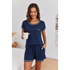 Ekouaer Womens Pajama Sets 2 Piece Soft Short Sleeve Top and Shorts Sleepwear Round Neck Pjs Lounge Set with Pockets(Navy Blue)