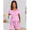 Ekouaer Womens Pajama Sets 2 Piece Soft Short Sleeve Top and Shorts Sleepwear Round Neck Pjs Lounge Set with Pockets(Pink Bow Print)