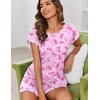 Ekouaer Womens Pajama Sets 2 Piece Soft Short Sleeve Top and Shorts Sleepwear Round Neck Pjs Lounge Set with Pockets(Pink Bow Print)