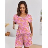 Ekouaer Womens Pajama Sets 2 Piece Soft Short Sleeve Top and Shorts Sleepwear Round Neck Pjs Lounge Set with Pockets(Pink Cashew Flower)