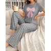 Ekouaer Womens Pajamas Sets 2 Piece Short Sleeve Lounge Set Printed Loose Pants Round Neck Pj Sets Loungewear(Gray Dots)