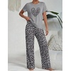 Ekouaer Womens Pajamas Sets 2 Piece Short Sleeve Lounge Set Printed Loose Pants Round Neck Pj Sets Loungewear(Gray Leopard)