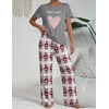 Ekouaer Womens Pajamas Sets 2 Piece Short Sleeve Lounge Set Printed Loose Pants Round Neck Pj Sets Loungewear(Heart Gray)
