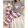 Ekouaer Womens Pajamas Sets 2 Piece Short Sleeve Lounge Set Printed Loose Pants Round Neck Pj Sets Loungewear(Heart Gray)