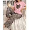 Ekouaer Womens Pajamas Sets 2 Piece Short Sleeve Lounge Set Printed Loose Pants Round Neck Pj Sets Loungewear(Leopard Pink)