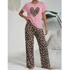 Ekouaer Womens Pajamas Sets 2 Piece Short Sleeve Lounge Set Printed Loose Pants Round Neck Pj Sets Loungewear(Leopard Pink)