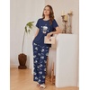Ekouaer Womens Pajamas Sets 2 Piece Short Sleeve Lounge Set Printed Loose Pants Round Neck Pj Sets Loungewear(Navy Blue Coffee)