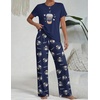 Ekouaer Womens Pajamas Sets 2 Piece Short Sleeve Lounge Set Printed Loose Pants Round Neck Pj Sets Loungewear(Navy Blue Coffee)