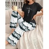 Ekouaer Womens Pajamas Sets 2 Piece Short Sleeve Lounge Set Printed Loose Pants Round Neck Pj Sets Loungewear(Ombre Black)
