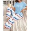 Ekouaer Womens Pajamas Sets 2 Piece Short Sleeve Lounge Set Printed Loose Pants Round Neck Pj Sets Loungewear(Ombre Blue)
