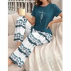 Ekouaer Womens Pajamas Sets 2 Piece Short Sleeve Lounge Set Printed Loose Pants Round Neck Pj Sets Loungewear(Ombre Blue Green)