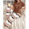 Ekouaer Womens Pajamas Sets 2 Piece Short Sleeve Lounge Set Printed Loose Pants Round Neck Pj Sets Loungewear(Ombre Brown)