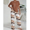 Ekouaer Womens Pajamas Sets 2 Piece Short Sleeve Lounge Set Printed Loose Pants Round Neck Pj Sets Loungewear(Ombre Brown)