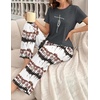 Ekouaer Womens Pajamas Sets 2 Piece Short Sleeve Lounge Set Printed Loose Pants Round Neck Pj Sets Loungewear(Ombre Dark Gray)
