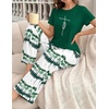 Ekouaer Womens Pajamas Sets 2 Piece Short Sleeve Lounge Set Printed Loose Pants Round Neck Pj Sets Loungewear(Ombre Deep Green)