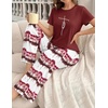 Ekouaer Womens Pajamas Sets 2 Piece Short Sleeve Lounge Set Printed Loose Pants Round Neck Pj Sets Loungewear(Ombre Wine Red)