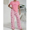 Ekouaer Womens Pajamas Sets 2 Piece Short Sleeve Lounge Set Printed Loose Pants Round Neck Pj Sets Loungewear(Pink Stripe Bows)