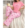 Ekouaer Womens Pajamas Sets 2 Piece Short Sleeve Lounge Set Printed Loose Pants Round Neck Pj Sets Loungewear(Pink Stripe Bows)