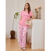 Ekouaer Womens Pajamas Sets 2 Piece Short Sleeve Lounge Set Printed Loose Pants Round Neck Pj Sets Loungewear(Pink Stripe Bows)