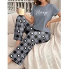 Ekouaer Womens Pajamas Sets 2 Piece Short Sleeve Lounge Set Printed Loose Pants Round Neck Pj Sets Loungewear(Plaid Gray)