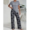Ekouaer Womens Pajamas Sets 2 Piece Short Sleeve Lounge Set Printed Loose Pants Round Neck Pj Sets Loungewear(Plaid Gray)