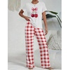 Ekouaer Womens Pajamas Sets 2 Piece Short Sleeve Lounge Set Printed Loose Pants Round Neck Pj Sets Loungewear(Plaid Red)