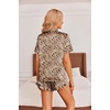 Ekouaer Womens Satin Pajamas Set Button Down 2 Piece Silk Pjs Shorts Set Ruffle Lingerie Notch Collar Sleepwear(Brown Leopard)