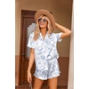 Ekouaer Womens Satin Pajamas Set Button Down 2 Piece Silk Pjs Shorts Set Ruffle Lingerie Notch Collar Sleepwear(Conch Seashell)