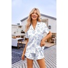 Ekouaer Womens Satin Pajamas Set Button Down 2 Piece Silk Pjs Shorts Set Ruffle Lingerie Notch Collar Sleepwear(Conch Seashell)