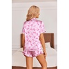 Ekouaer Womens Satin Pajamas Set Button Down 2 Piece Silk Pjs Shorts Set Ruffle Lingerie Notch Collar Sleepwear(Pink Bow Tie)
