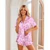 Ekouaer Womens Satin Pajamas Set Button Down 2 Piece Silk Pjs Shorts Set Ruffle Lingerie Notch Collar Sleepwear(Pink Bow Tie)