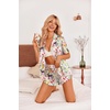 Ekouaer Womens Satin Pajamas Set Button Down 2 Piece Silk Pjs Shorts Set Ruffle Lingerie Notch Collar Sleepwear(Pink Tiger)