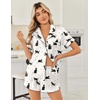 Ekouaer Womens Silk Satin Pajama Sets 2 Piece Button Down Silk Pjs Shorts Sets Cute Print Short Sleeve Sleepwear S-4XL(Black Cat)