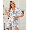 Ekouaer Womens Silk Satin Pajama Sets 2 Piece Button Down Silk Pjs Shorts Sets Cute Print Short Sleeve Sleepwear S-4XL(Black Rabbit)