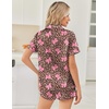 Ekouaer Womens Silk Satin Pajama Sets 2 Piece Button Down Silk Pjs Shorts Sets Cute Print Short Sleeve Sleepwear S-4XL(Brown Leopard With Pink Bow)