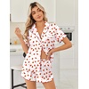 Ekouaer Womens Silk Satin Pajama Sets 2 Piece Button Down Silk Pjs Shorts Sets Cute Print Short Sleeve Sleepwear S-4XL(Strawberry)