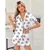 Ekouaer Womens Silk Satin Pajama Sets 2 Piece Button Down Silk Pjs Shorts Sets Cute Print Short Sleeve Sleepwear S-4XL(White With Leopard Bow)