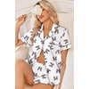 Ekouaer Womens Silk Satin Pajama Sets 2 Piece Button Down Silk Pjs Shorts Sets Cute Print Short Sleeve Sleepwear S-4XL(White With Leopard Bow)
