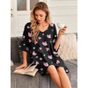 Ekouaer Women’s Sleepshirt Deep V Neck Nightgown Batwing Nightshirt Oversized Sleepwear(Black Heart)