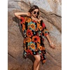 Ekouaer Women’s Swimsuit Coverup Chiffon Floral Bathing Suit Cover Up Ruffled Summer Beachwear Bikini Coverups S-3XL(01floral Orange Black)